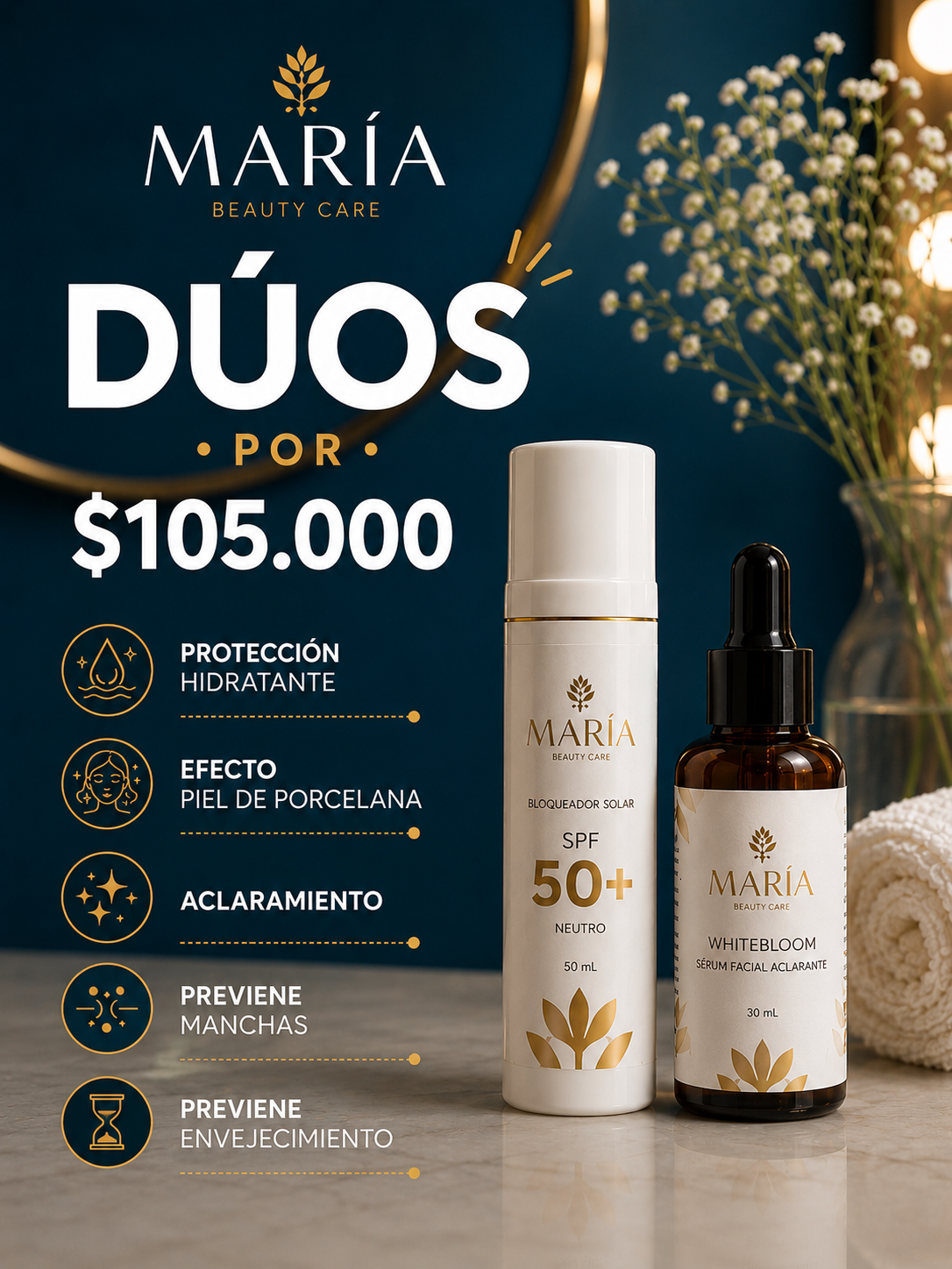 Dúo Bloqueador Solar + Sérum White Bloom